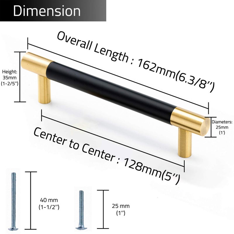 Linkaa10 Packä¸¨ 5 Inch(128mm) Kitchen Cabinet Handles Pulls Gold Drawer Pulls with Black Planting, Black Dresser Knobs for Kitchen Cabinet Cupboard Bedroom Bathroomï¼ˆSolid Brassï¼Œ5â€˜â€™ (128 mm) - Image 2